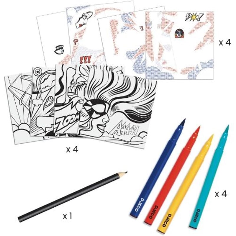 Djeco Inspired By kleur- en krasplaten stripverhaal  Superheroes van Lichtenstein